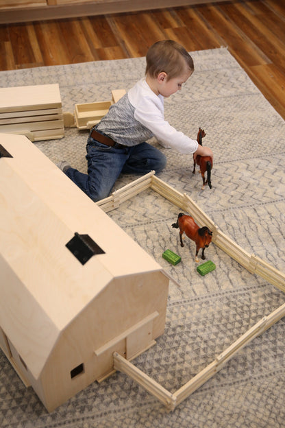 Amish-Made Large Wooden Hip-Roof Barn Toy, Unfinished - American Farm Company