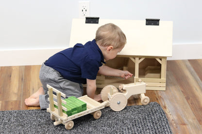 Amish-Made Wooden Toy Tractor & Hay Wagon Set with Hay Bales - American Farm Company