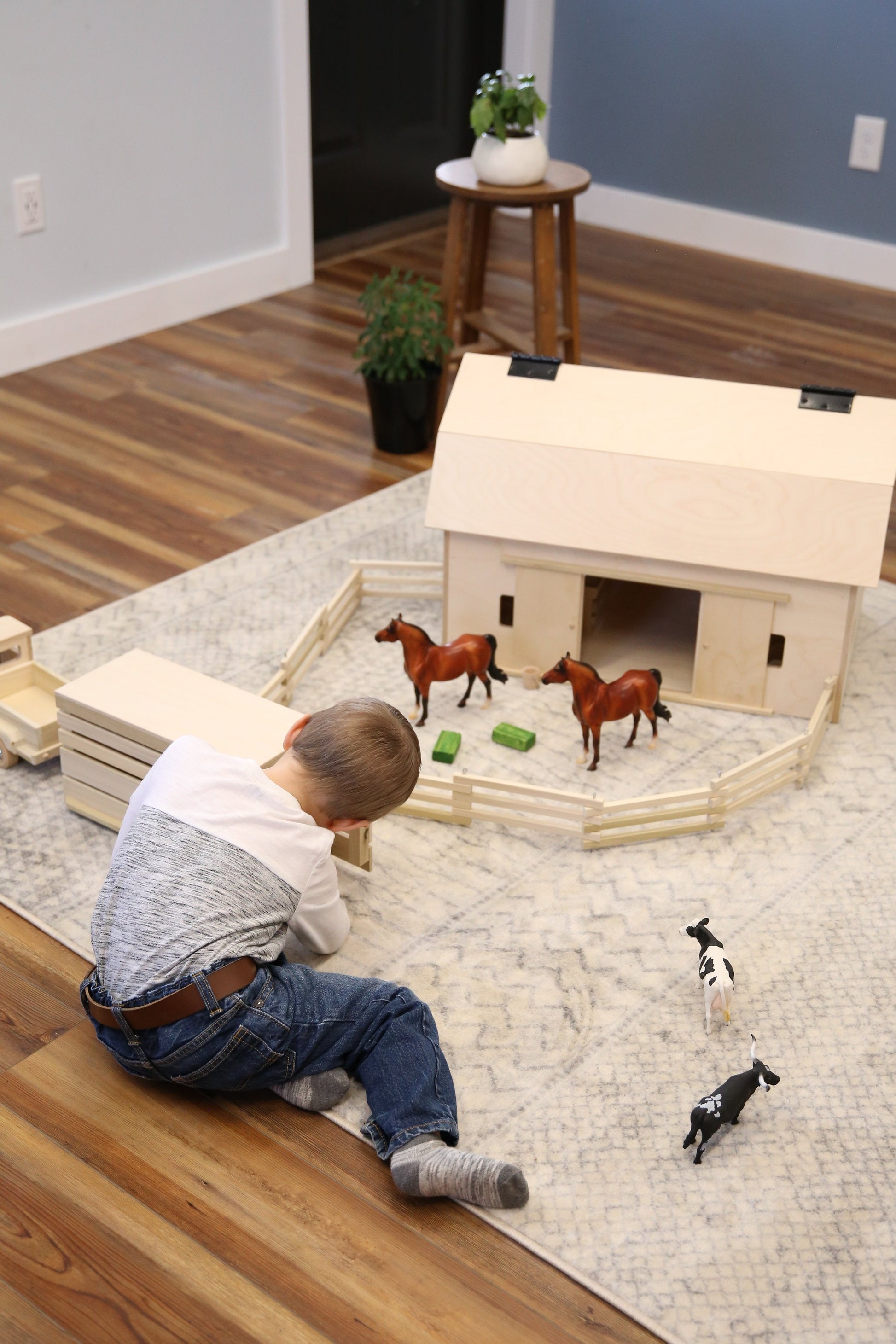 Amish-Made Large Wooden Hip-Roof Barn Toy, Unfinished - American Farm Company