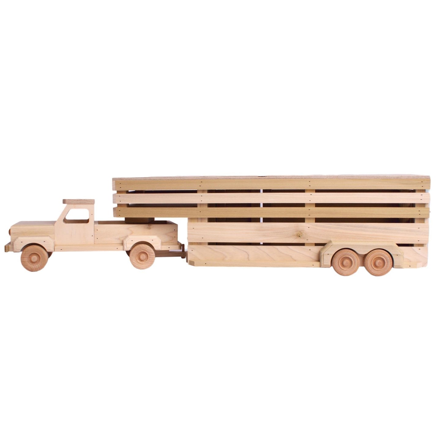 Amish-Made Wooden Toy Pickup and Gooseneck Trailer Set - American Farm Company