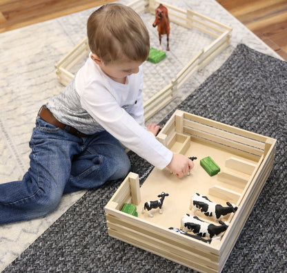 Amish-Made Wooden Mini Stockyard Toy, with 7 Stalls - American Farm Company