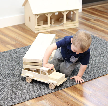 Amish-Made Wooden Toy Pickup and Gooseneck Trailer Set - American Farm Company