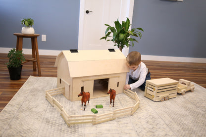 Amish-Made Large Wooden Hip-Roof Barn Toy, Unfinished - American Farm Company