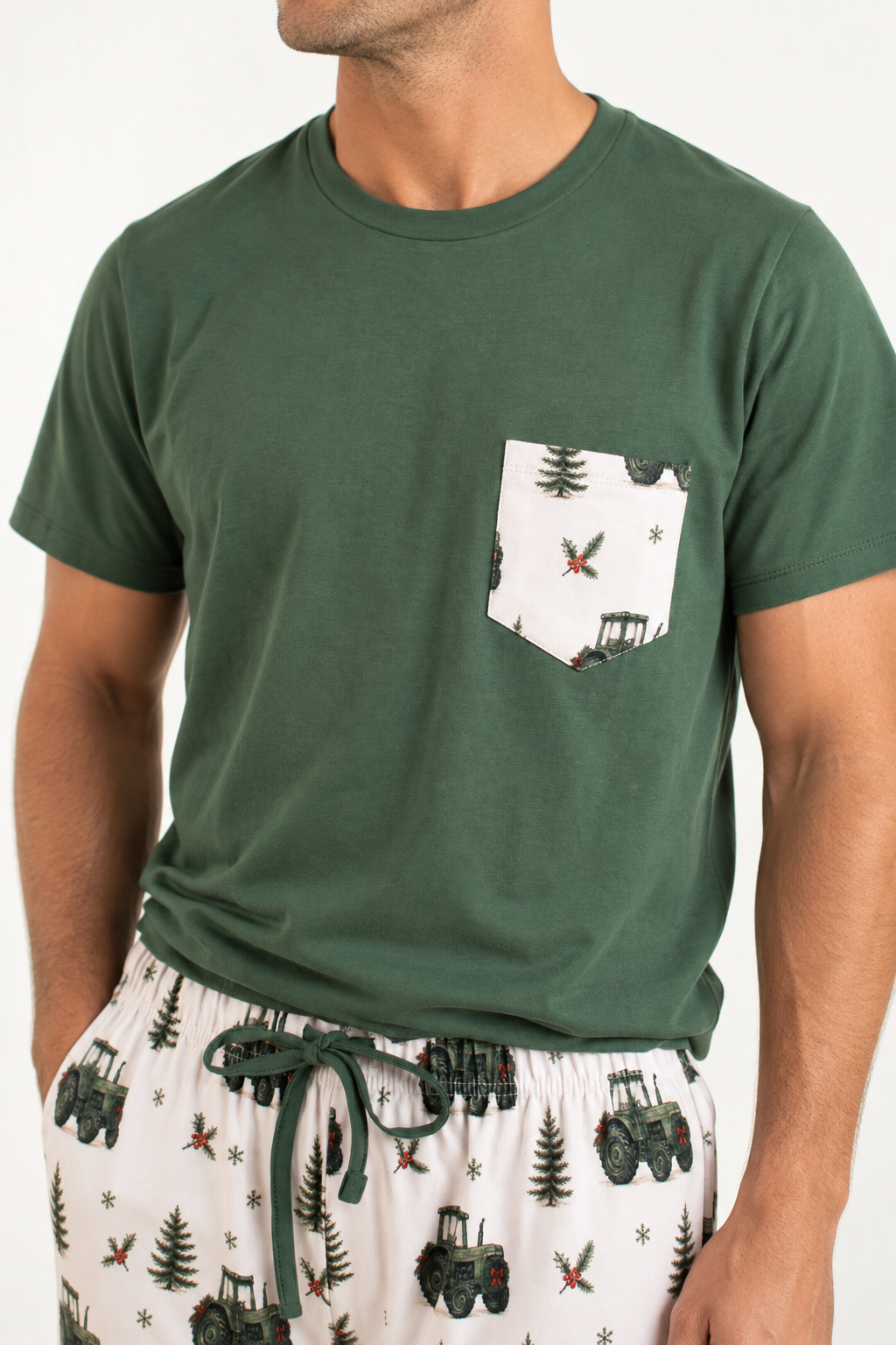 Vintage Green Tractor Christmas Adult Pajama Top *Preorder*