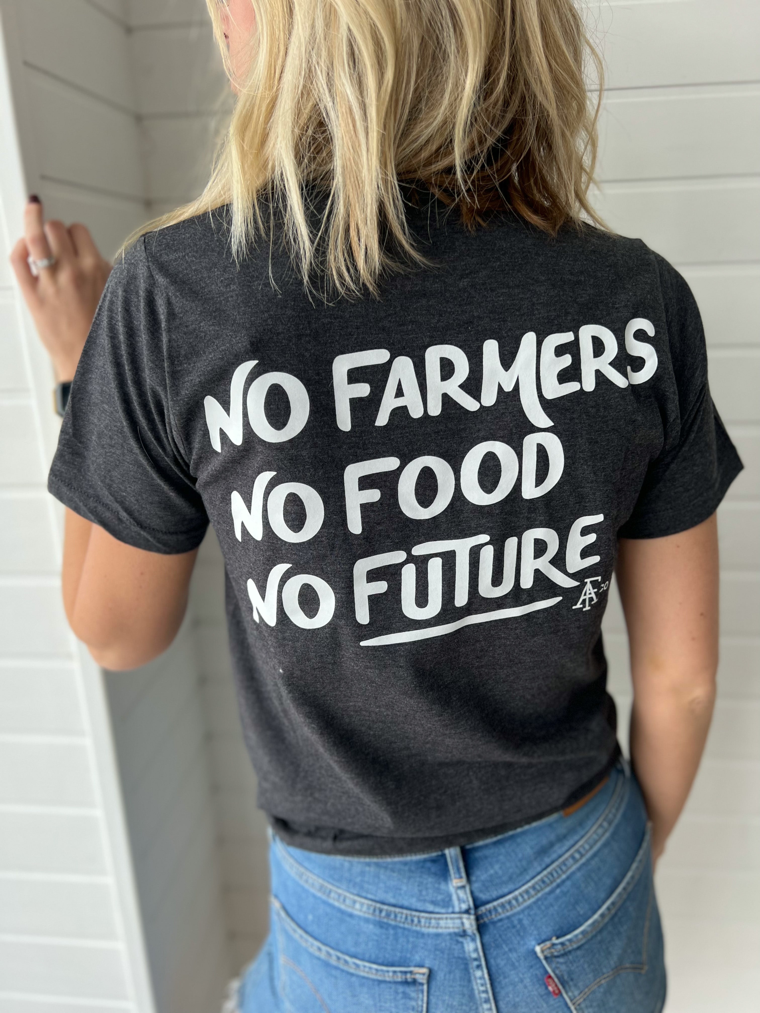 2 Sided 'No Farmers, No Food, No Future' Dark Grey Tee