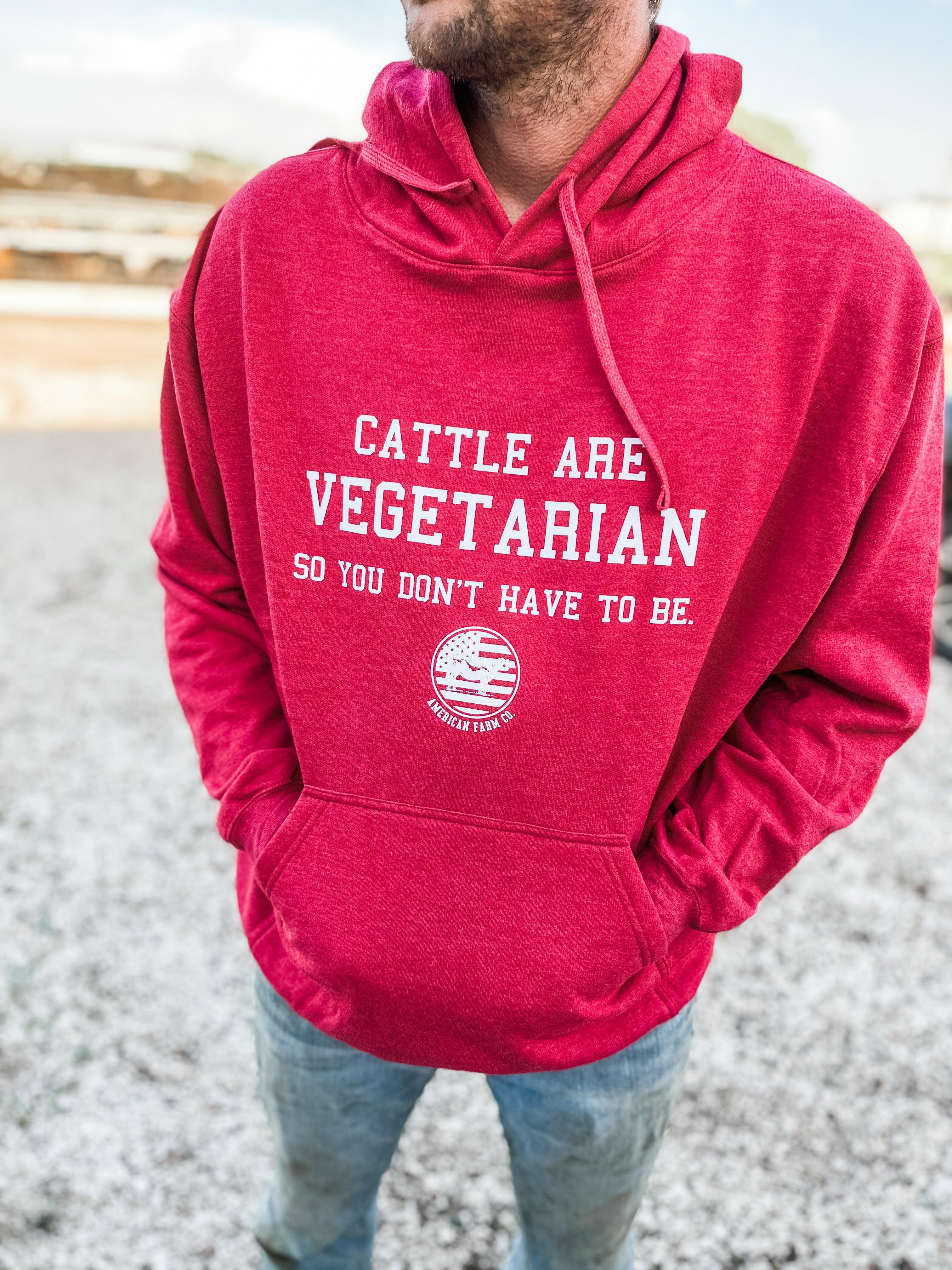 cattle are vegetarian red hoodie_american farm company