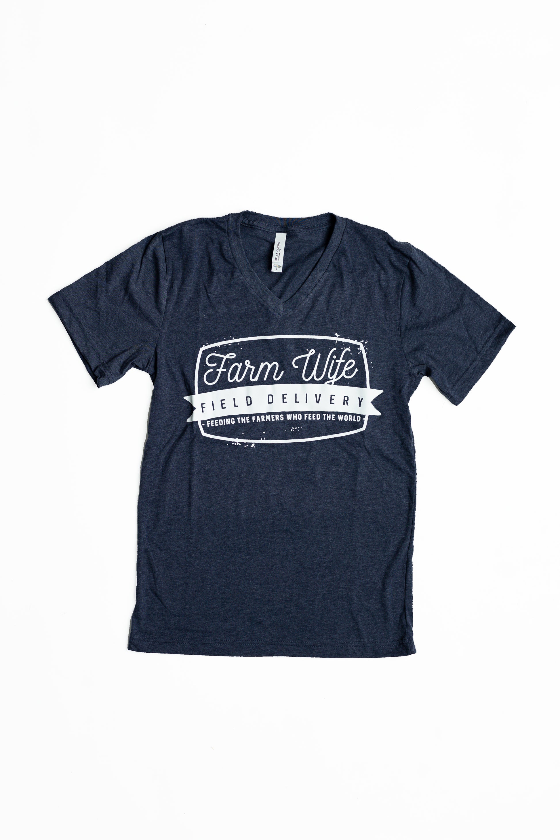Full image of navy farm wife field delivery v-neck tee