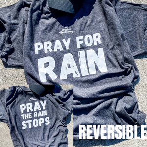 Close-up of Pray For Rain Reversible Shirt, revealing intricate print details