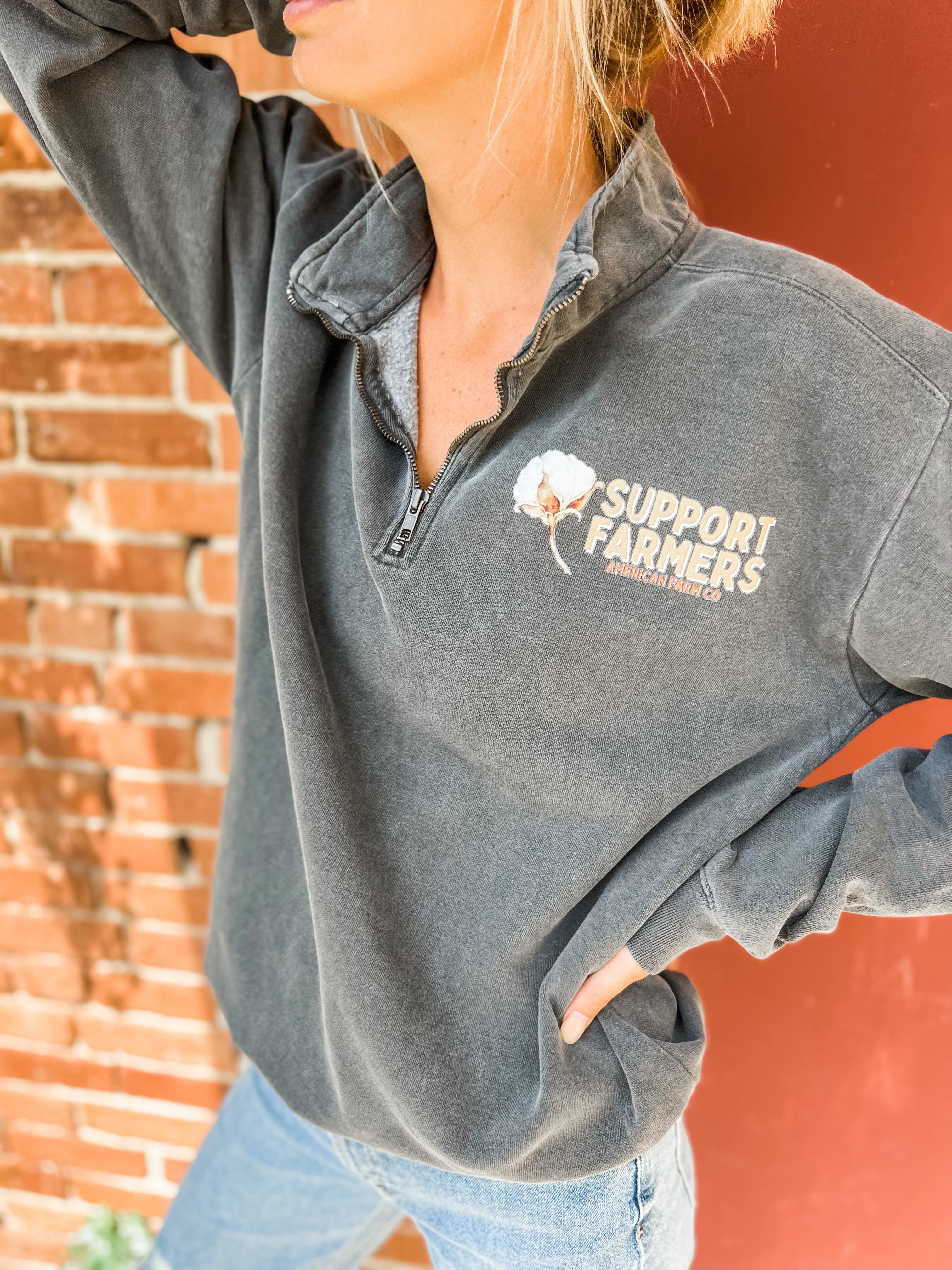 ‘Support Farmers’ Cotton 1/4" Washed Charcoal Zip