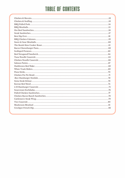 Farm Wife Field Delivery Cookbook another page of table of contents