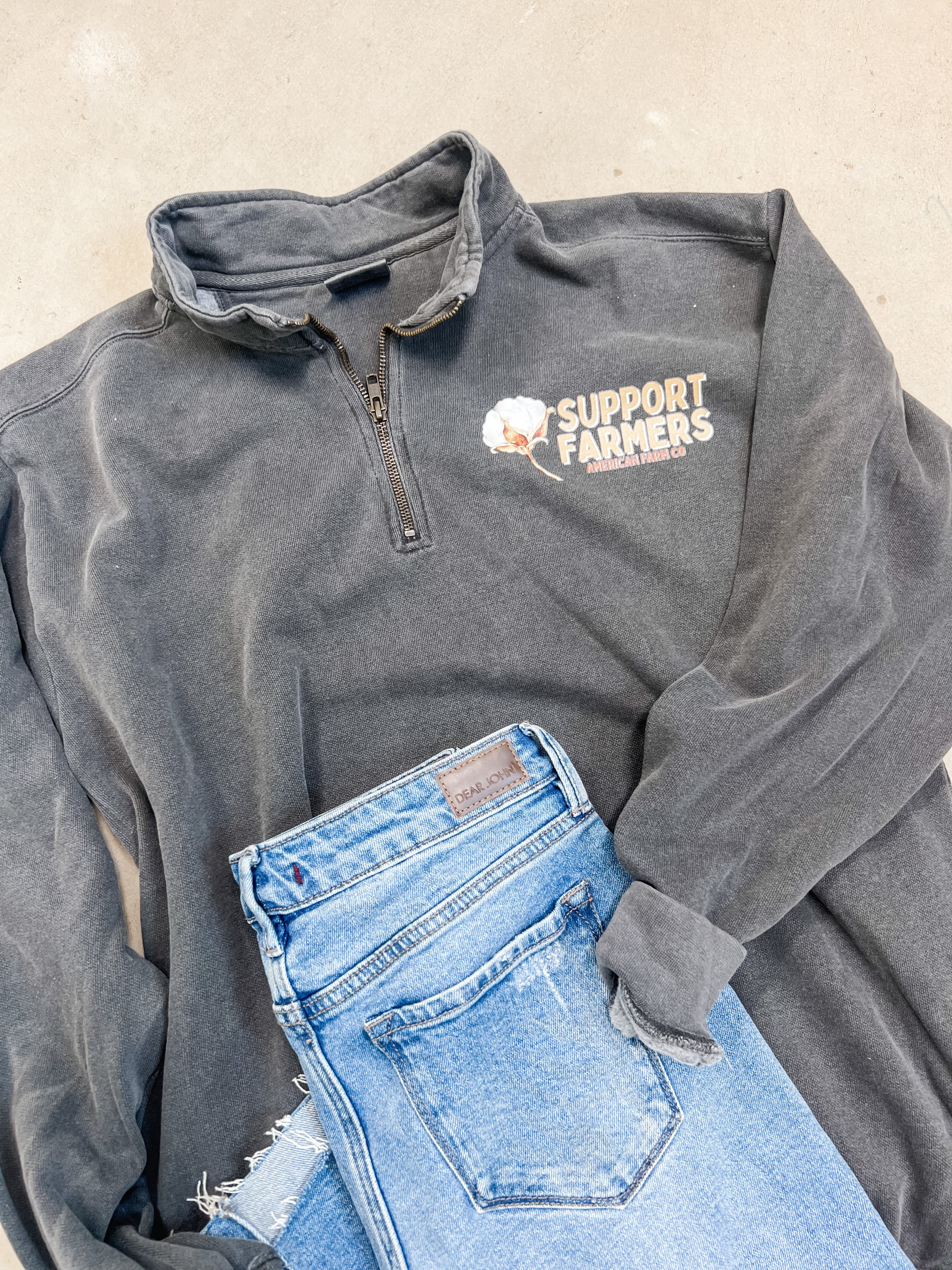‘Support Farmers’ Cotton 1/4" Washed Charcoal Zip