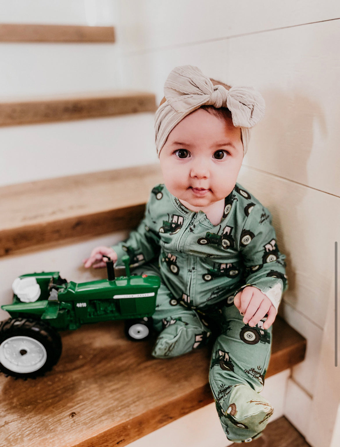 Green Tractor Baby Pajamas