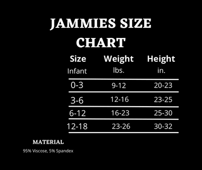 Jammies size chart of Bamboo Pajamas