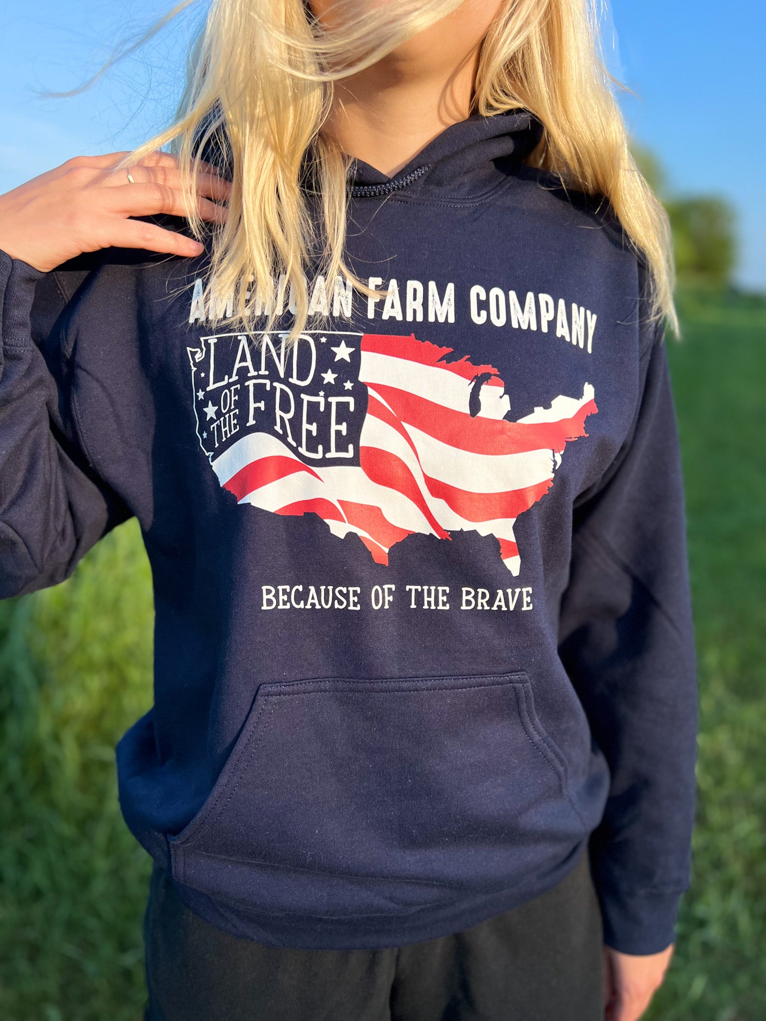 'Land of the Free, Because of the Brave' Navy Hoodie