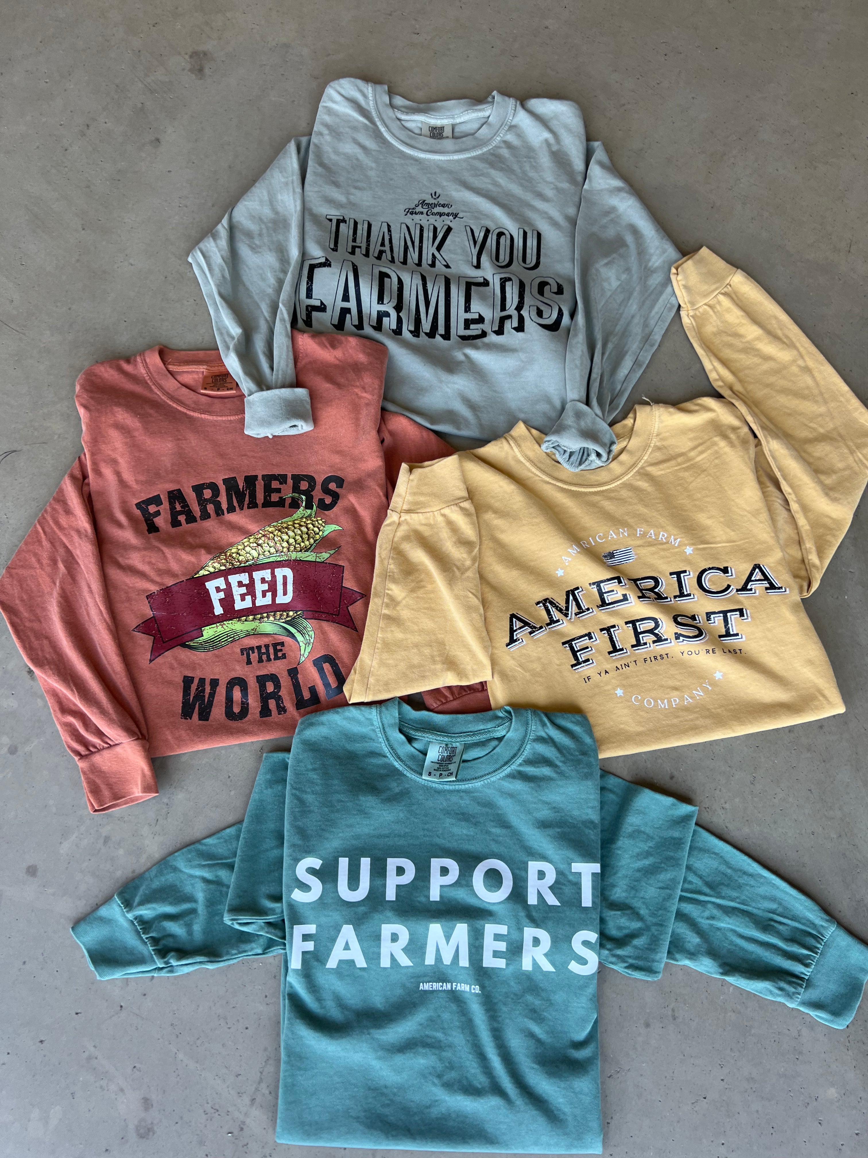 'Support Farmers' Washed Green Long Sleeve