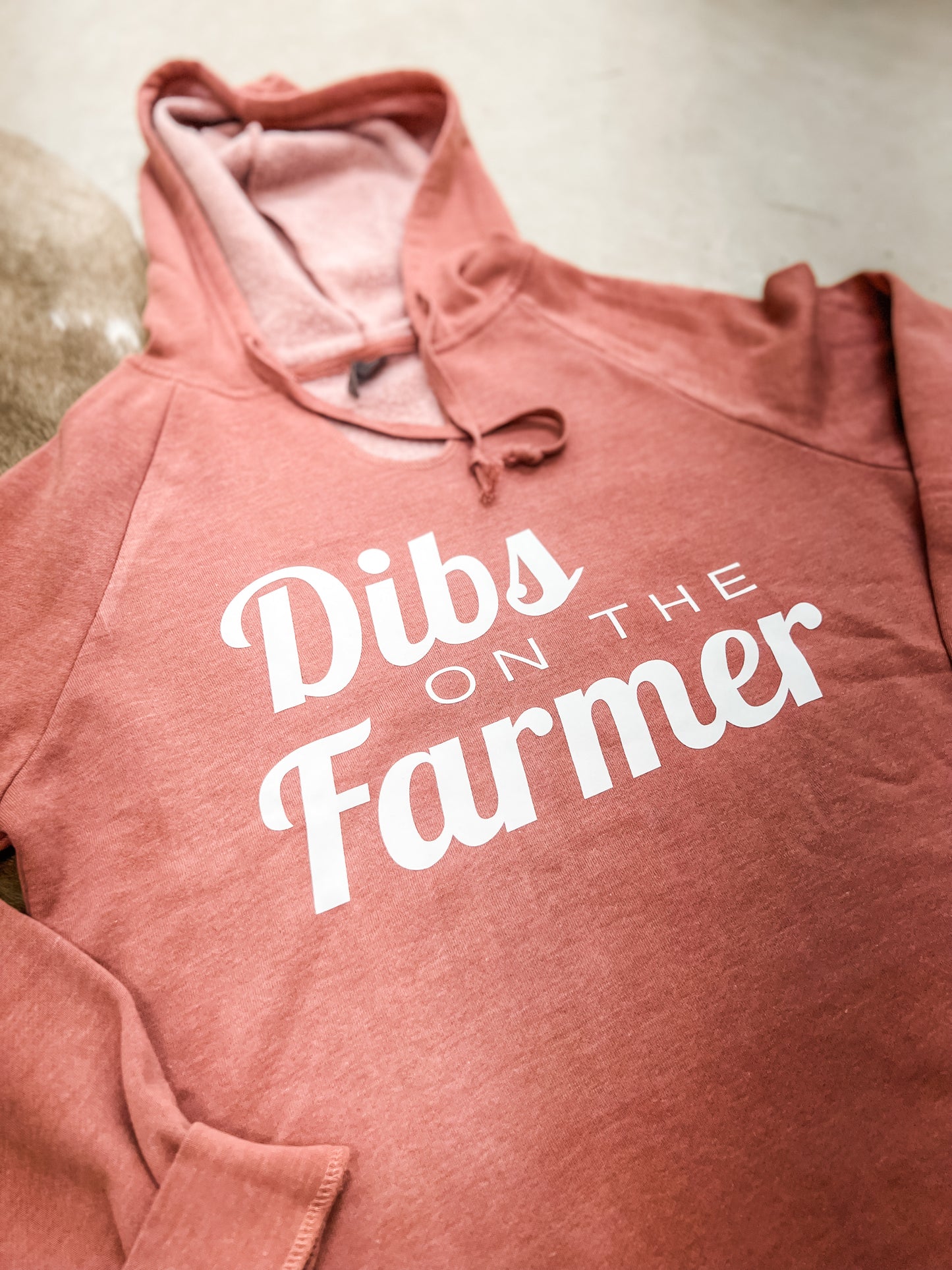 Dibs on the farmer hoodie close up I Farmer hoodie I American Farm Company